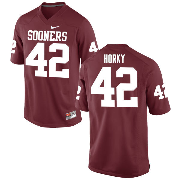 Men Oklahoma Sooners #42 Wesley Horky College Football Jerseys Game-Crimson - Click Image to Close